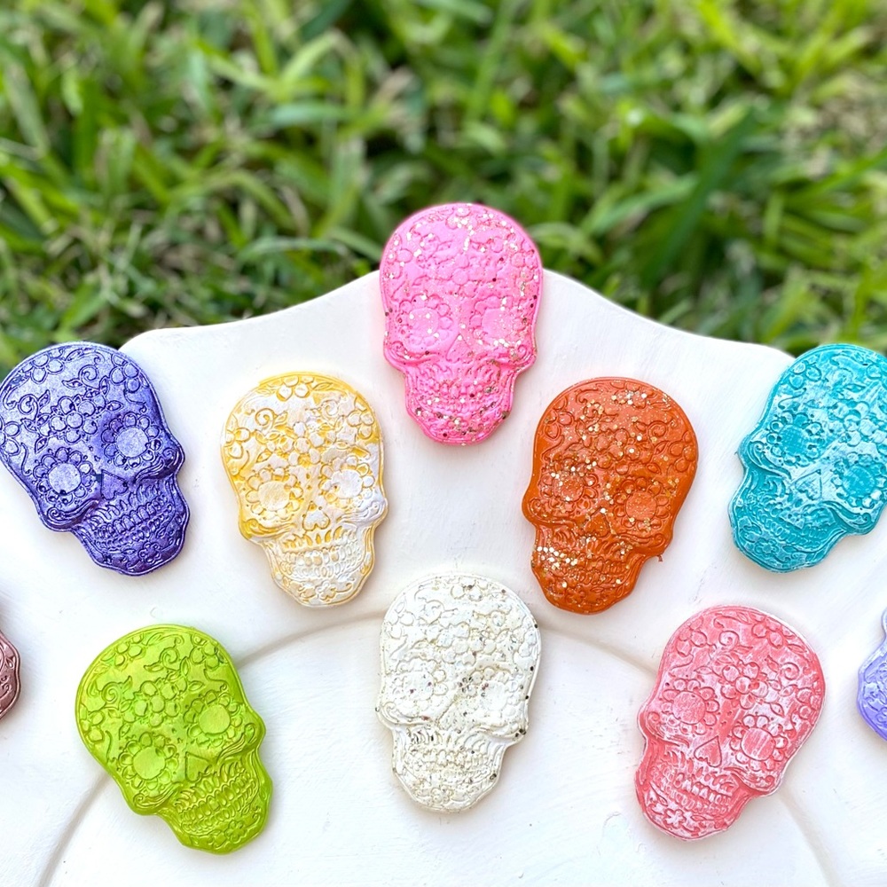 10 Pack Handmade and Hand Painted “Day of The Dead” Sugar Skull Embellishments
